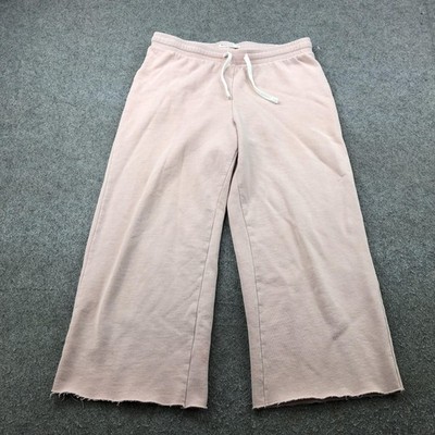 Marine Layer Sweatpants Womens Medium Pink Wide Leg Fleece Cropped Raw Hem