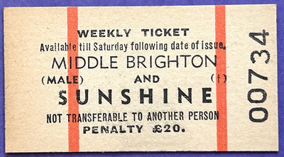 VR Ticket - MIDDLE BRIGHTON & SUNSHINE - Male £20 Weekly (Red Lines)
