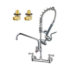 Commercial Sink Faucet with Sprayer 8 Inch Center Wall Mount Kitchen Sink Fau...