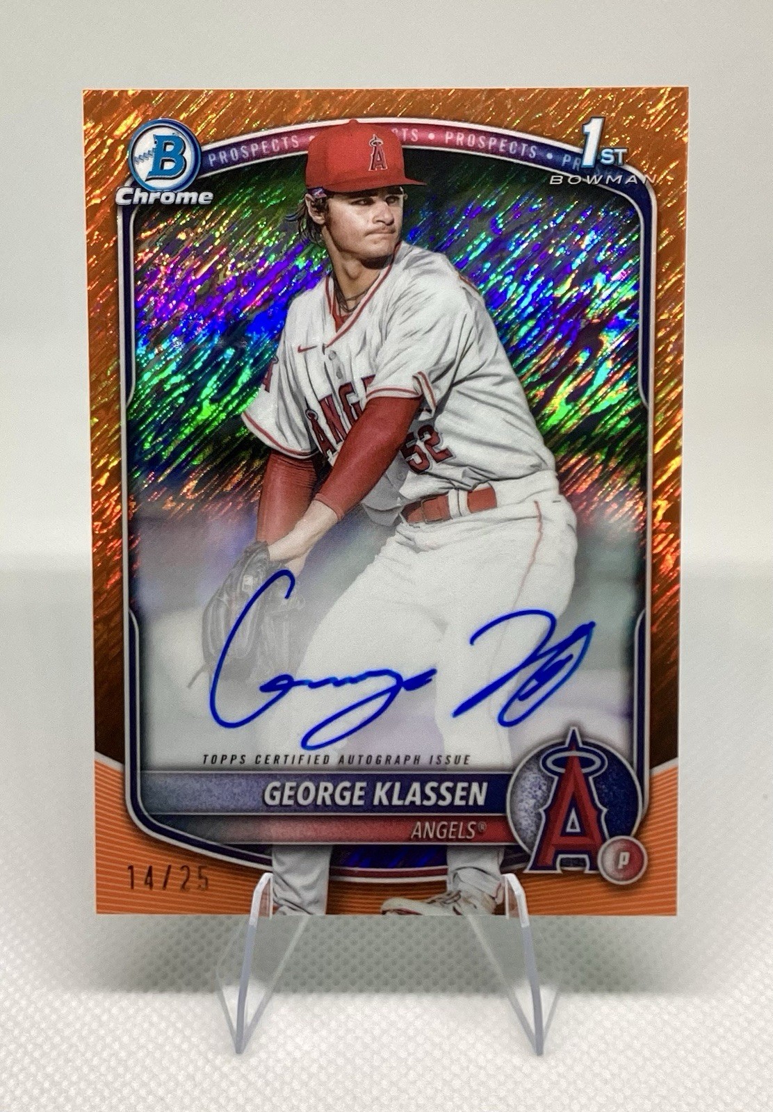 2025 Bowman Chrome 1st Prospects Auto George Klassen Orange Shimmer /25 Angels