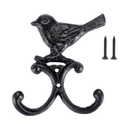 Cast Iron Bird Wall Mounted 2 Hook Heavy Duty Rustic Country Wall Coat Hook B...