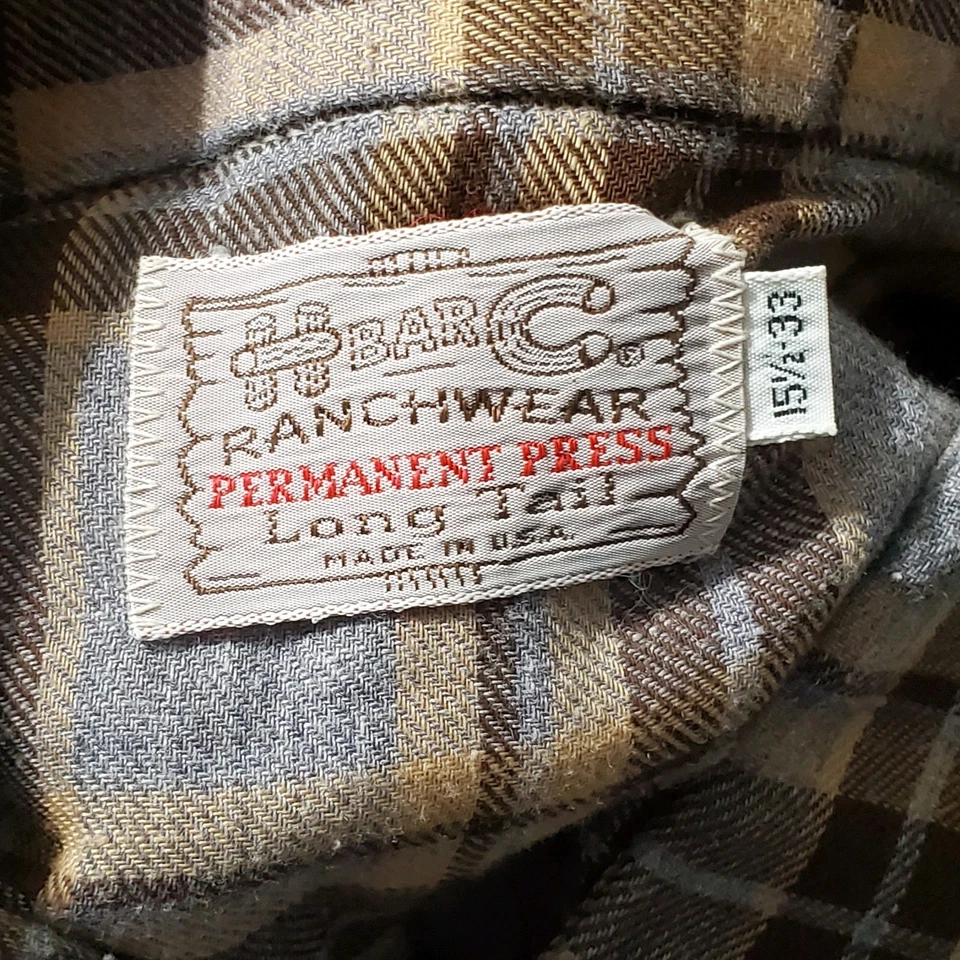 Camisa De Colección H Bar C Para Hombres 15 1/2 Marrón A Cuadros Perla Occidental Prendas de Rancho a Presión EE. UU. Foto 3 de 4