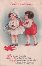 Wolf & Co. Antique Victorian Valentine Love's Greetings My Heart Postcard