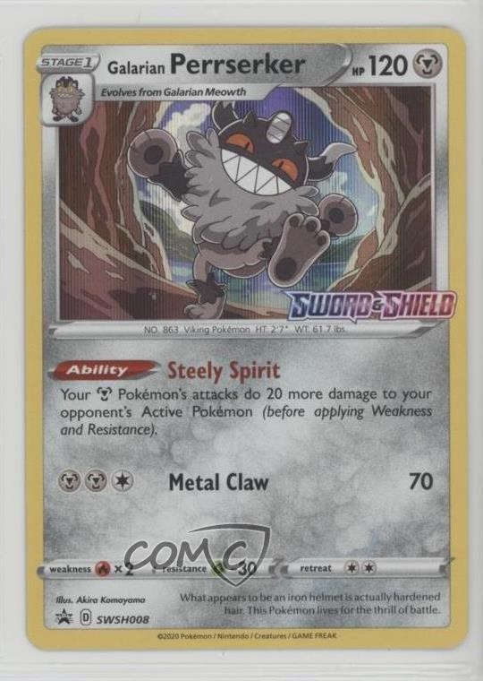 Galarian Perrserker (Prerelease) Holo Pokémon Sword & Shield Black Star #SWSH008