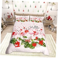 Merry Christmas Bedding Set King Size for Woman King 104"x90" Pink Green