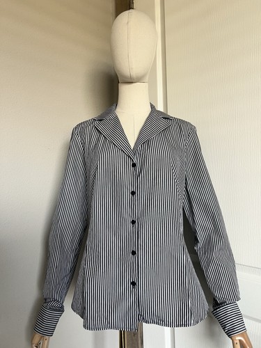Lafayette 148 New York Size 10 Striped Button Down Shirt Cotton Black White - Picture 2 of 13