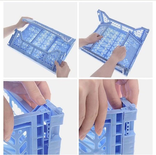 UK Folding Collapsible Storage Crates Plastic Basket Stacking Kitchen Desk Boxes - Picture 7 of 24
