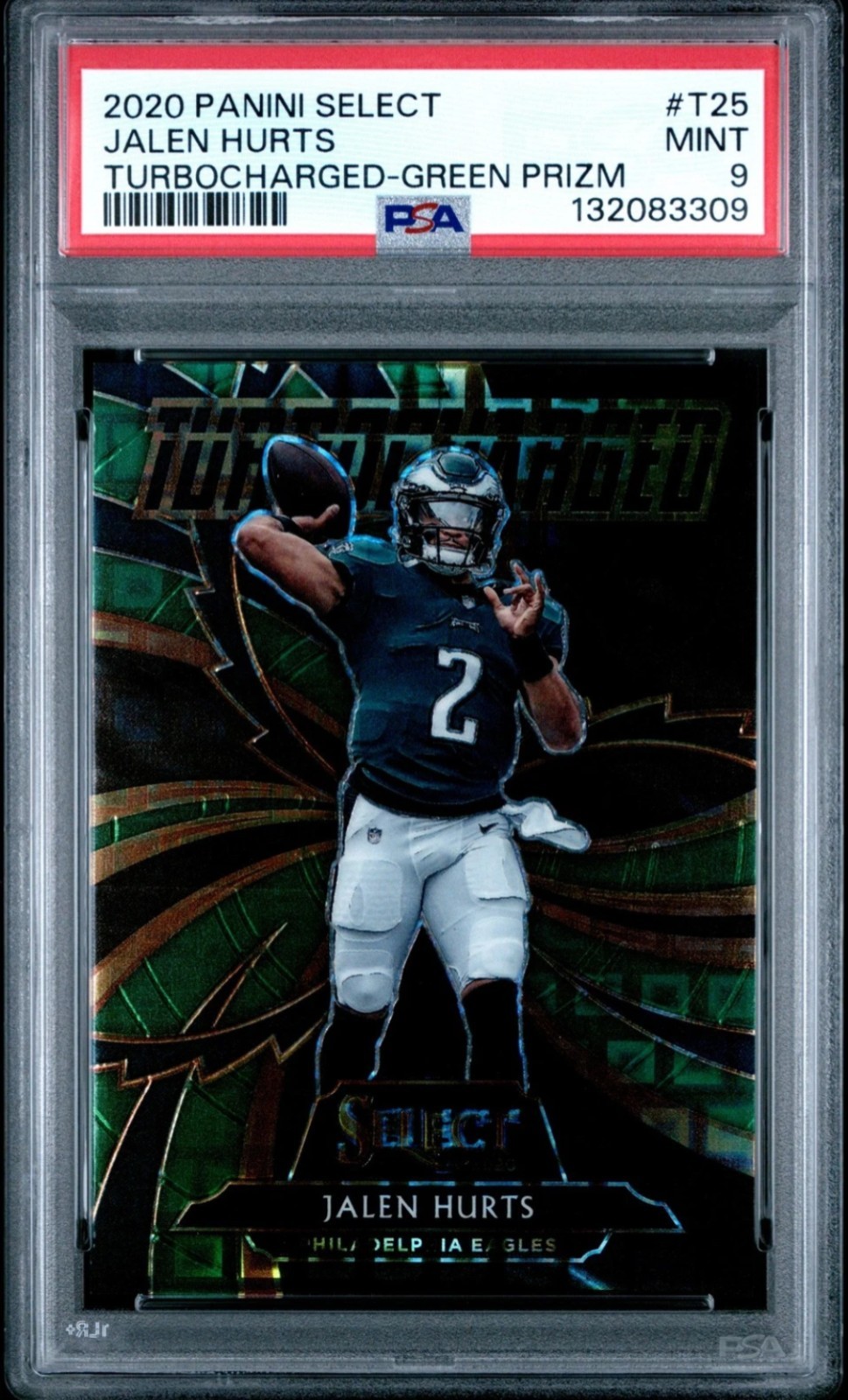 Jalen Hurts Panini Select Turbocharged #T25 Green