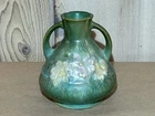 Roseville Pottery Green Cosmos Floral Two Handled 4.25" Bud Vase 944-4 Lt Stamp