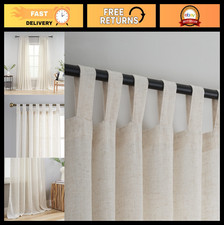 Natural Linen Semi-Sheer Tab Top Curtains - Light Filtering Drapes for Living Ro