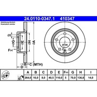 Bremsscheibe ATE 24.0110-0347.1 (2 Stk.) FüR Opel Corsa D Adam