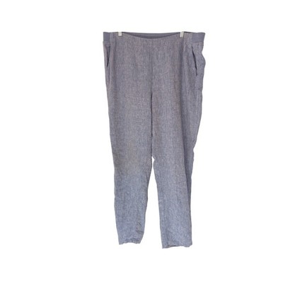 J. Jill Love Linen Pants Blue Pull On Stretch Ankle Cropped Lagenlook Large