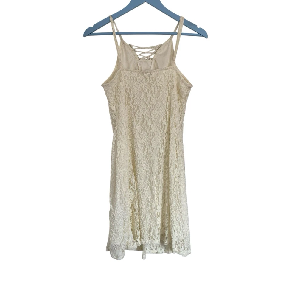 American Eagle White Lace Mini Babydoll Dress with Lace Up Front Size Medium - Image 4 of 4