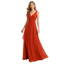 Azazie Burnt Orange Maxi Dress Bridesmaid Formal Sleeveless V Neck Gown