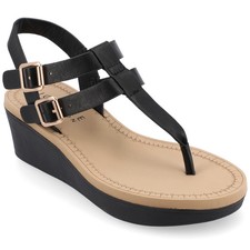 Journee Womens Bianca Wedge Heel Buckle Sandals 75199