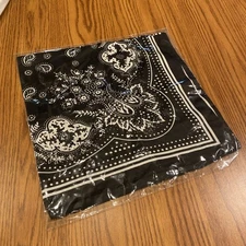 Black White Paisley Bandana 26” X 26” New Sealed
