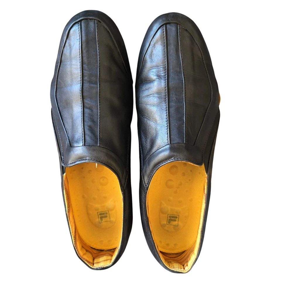 VINTAGE FILA Viceversa Women's 10 Black Leather Slip On Loafers Made Italy Y2K - Image 2 of 4