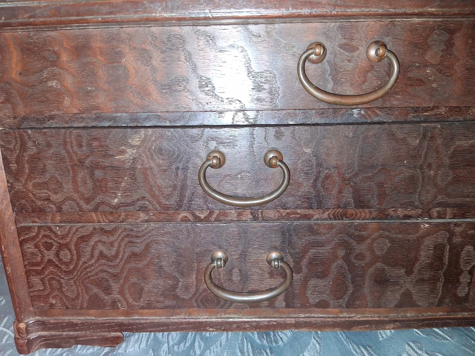 Antique Dresser top mirror WITH 4 DRAWS Japanese amazing Wood Grain NOBLE MANNER - Image 3 of 4