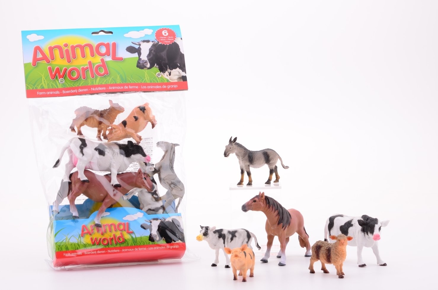 JohnToy 26779 Animal World Bauernhoftiere, 6 Stück in Beutel, Mehrfarbig