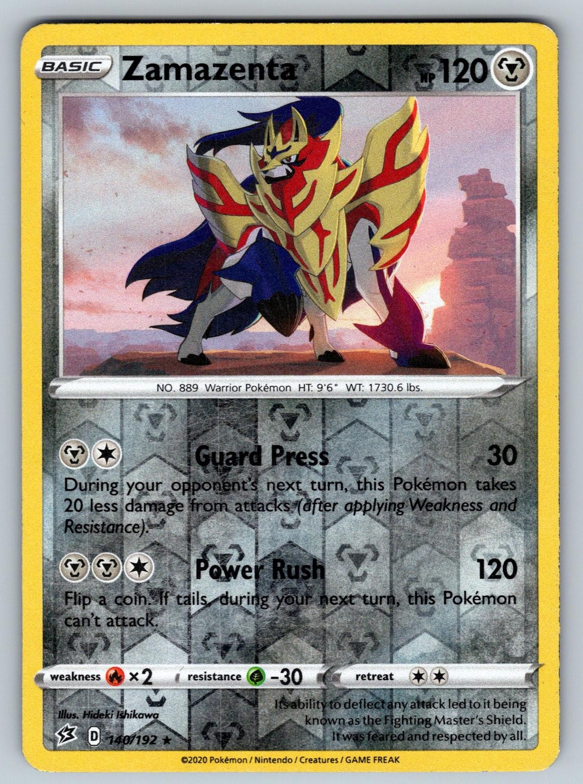 Zamazenta 140/192 Rare Rebel Clash Pokemon Reverse Holo Damaged