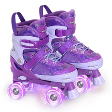 Kids Roller Skates for Girls Boys, Purple Hearts Quad Skates for Big Kids Age...