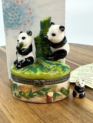 Porcelain Hinged Trinket Box Pandas Panda Bears