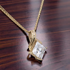 VINTAGE SOLID 14K YELLOW GOLD PRINCESS CUT CZ PENDANT 18" NECKLACE #7903 — photo 2