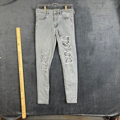 American Eagle Outfitters High Rise Skinny Gray Jeans w/ Distressed Design Sz 8