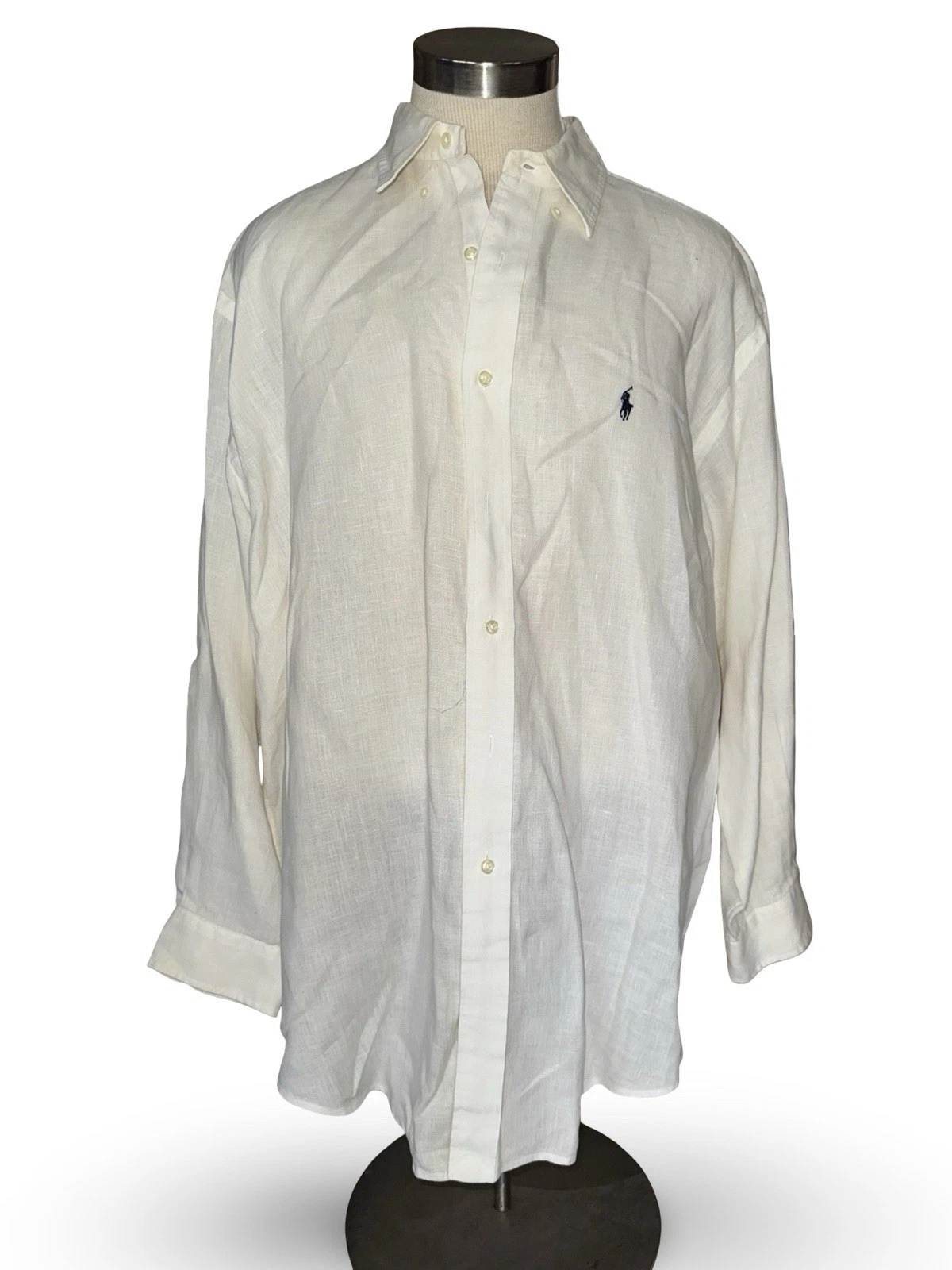 Polo Ralph Lauren Shirt Mens size XXL White 100% LINEN Button Down Classic Fit