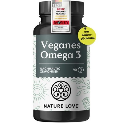 NATURE LOVE  Omega 3 vegan - hochdosiert mit 1.444 mg Algenöl/Tag - 90 Kapseln