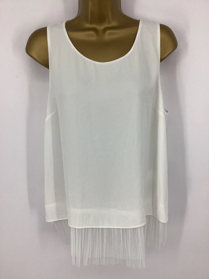 ELIZABETH AND JAMES ARETHA WOMENS SLEEVELESS TOP RUFFLE HEM WHITE L RRP £335 AD - Image 2 of 4