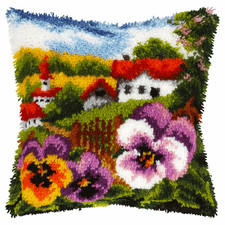 Orchidea Latch Hook Kit: Cushion: Large: Landscape with Pansies