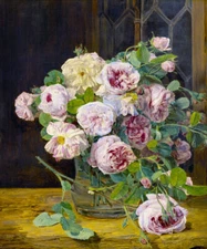 BOUQUET OF ROSES ON THE WINDOW STILL LIFE PAINTING BY FERDINAND WALDMULLER REPRO