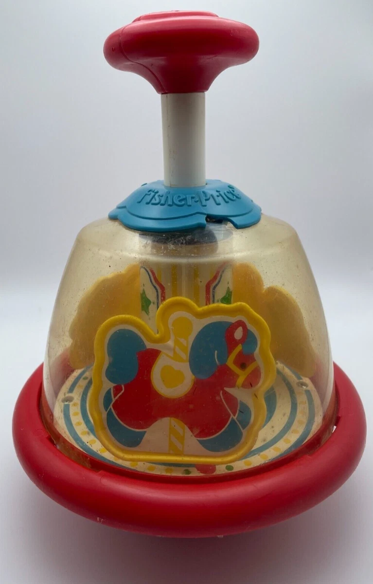 Vintage 1990 Fisher Price Toys Red Baby Pump Carousel Merry Go