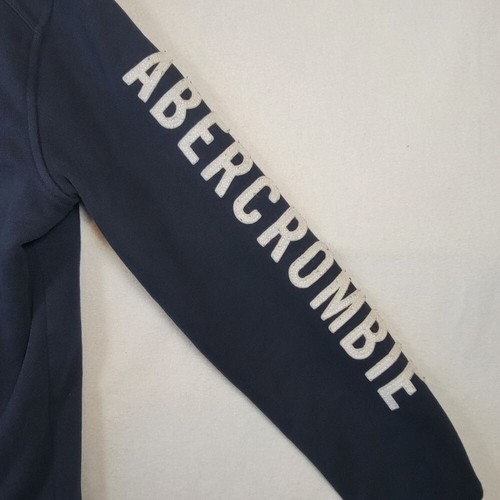 Abercrombie & Fitch Kids Hoodie 11/12 Navy Blue Sherpa Lined Full Zip Spellout - Picture 4 of 10