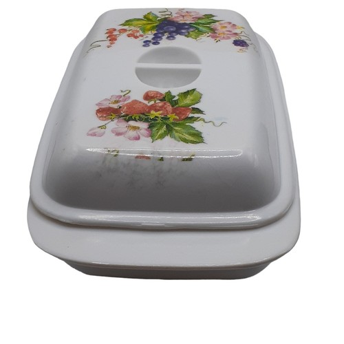 Vintage Melamin bedeckt Butterdose Obst Erdbeeren Trauben Indoor Outdoor Esszimmer - Bild 3 von 6