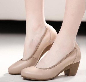 Womens Elegant Comfort Block Heels Leather Office Ol Pumps Slip On Image Is Loading Womens Elegant Comfort Block Heels Leather Office Ol