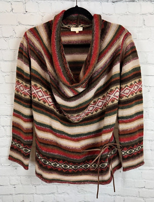 KOOKAI wool alpaca blend striped nordic aztec knit sweater pullover VTG 1 S NWOT