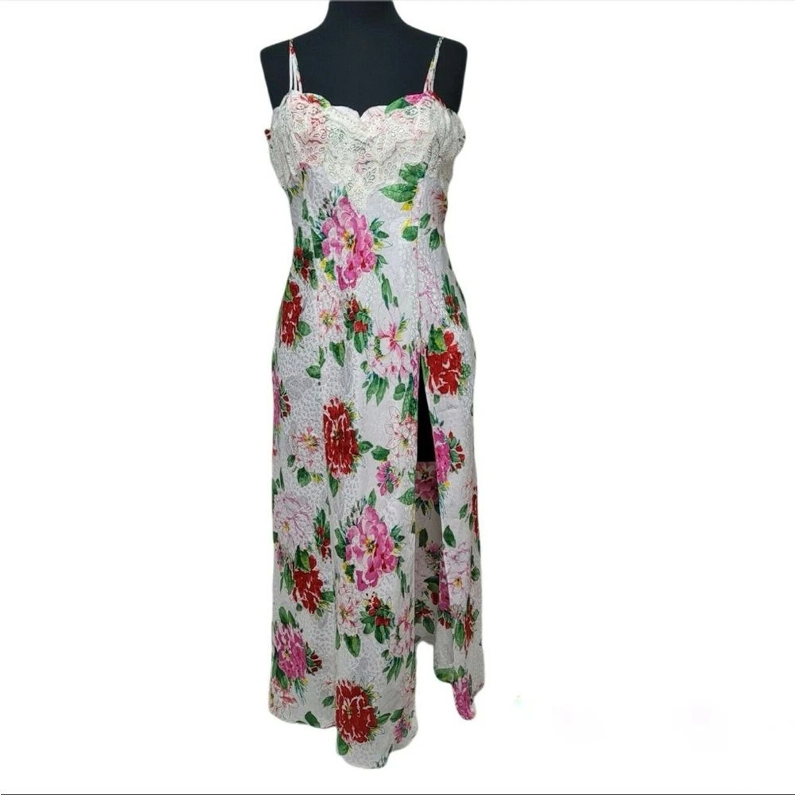 UNDERCOVER Abito da notte vintage Victoria Secret pizzo floreale raso slip chamise taglia grande