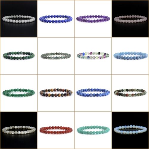 6mm Fashion round gemstone beads stretchable bracelet 6.5" - Afbeelding 1 van 109