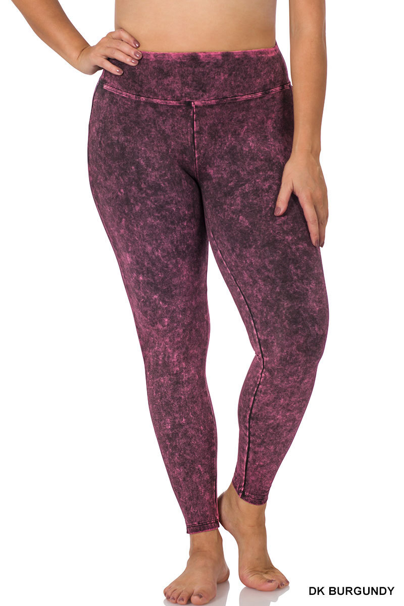 Women's Plus Size Cotton Leggings - Mineral Washed, High Waist, Pockets - 1X 2X 3X