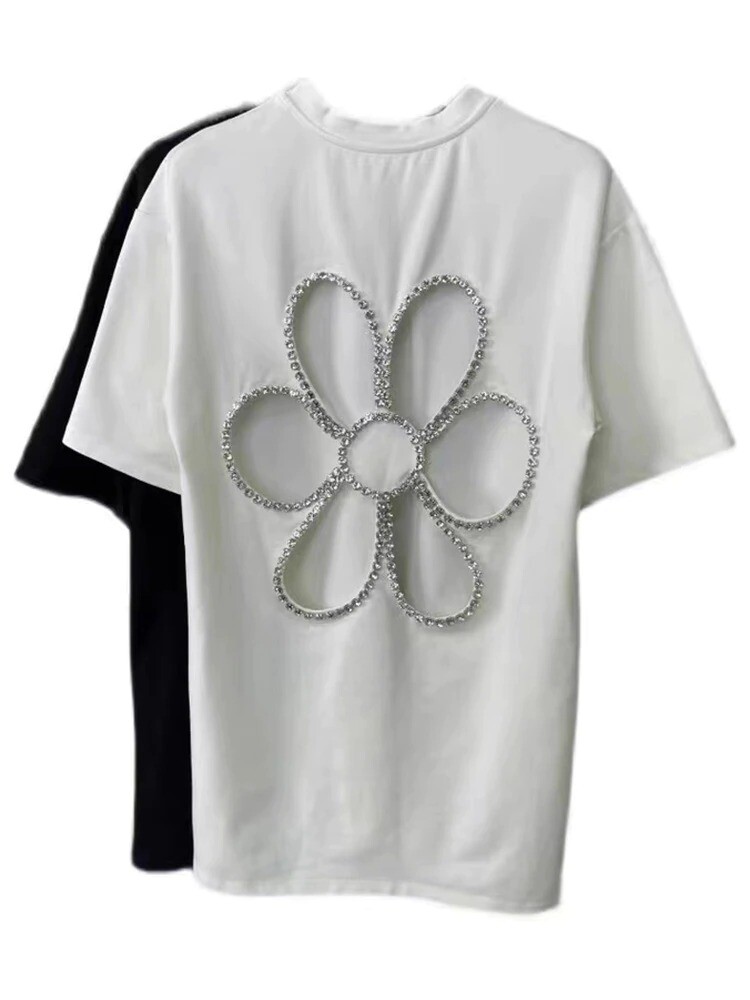 Flower Back Cut Out T-shirt Womens Floral Short Sleeve