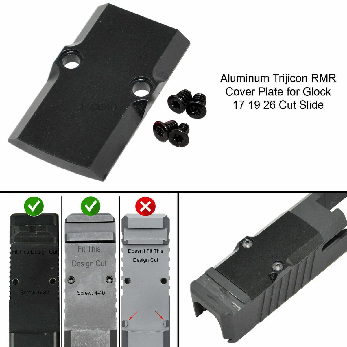 Aluminum Trijicon RMR Cover Plate for Gl0ck 17 19 26 Cut Slides 