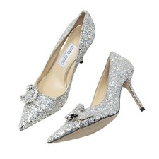 NIB RARE Jimmy Choo Saresa 85 Coarse Glitter Pumps Champagne Silver Size EU 38.5