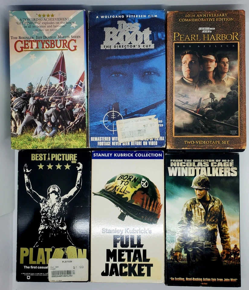 Vintage LOT of 6 Movies VHS War Collection Full Metal Jacket Das Boot Platoon 🎬 - Image 4 of 4