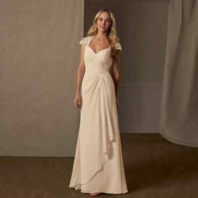 Cap Sleeve Mother of Bride Dresses Appliques Pleated Chiffon Wedding Party Gowns