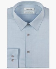  79 Calvin Klein Men Slim-Fit Blue Long-Sleeve Button CK Dress Shirt 14.5 32/33