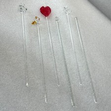 6 Glass Swizzle Cocktail Stir Sticks Barware Bear Heart Rooster *flaws Vintage