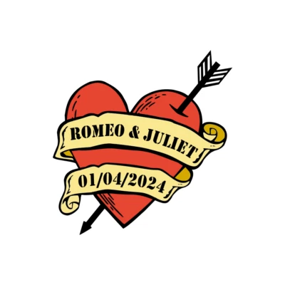 Maßgeschneiderte personalisierte doppelte Namen Herz und Pfeil temporäres Tattoo Liebe Valentinstag