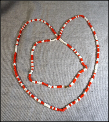Vintage Extra Long Red and White Beaded Necklace 55 in Costume Jewelry #L401